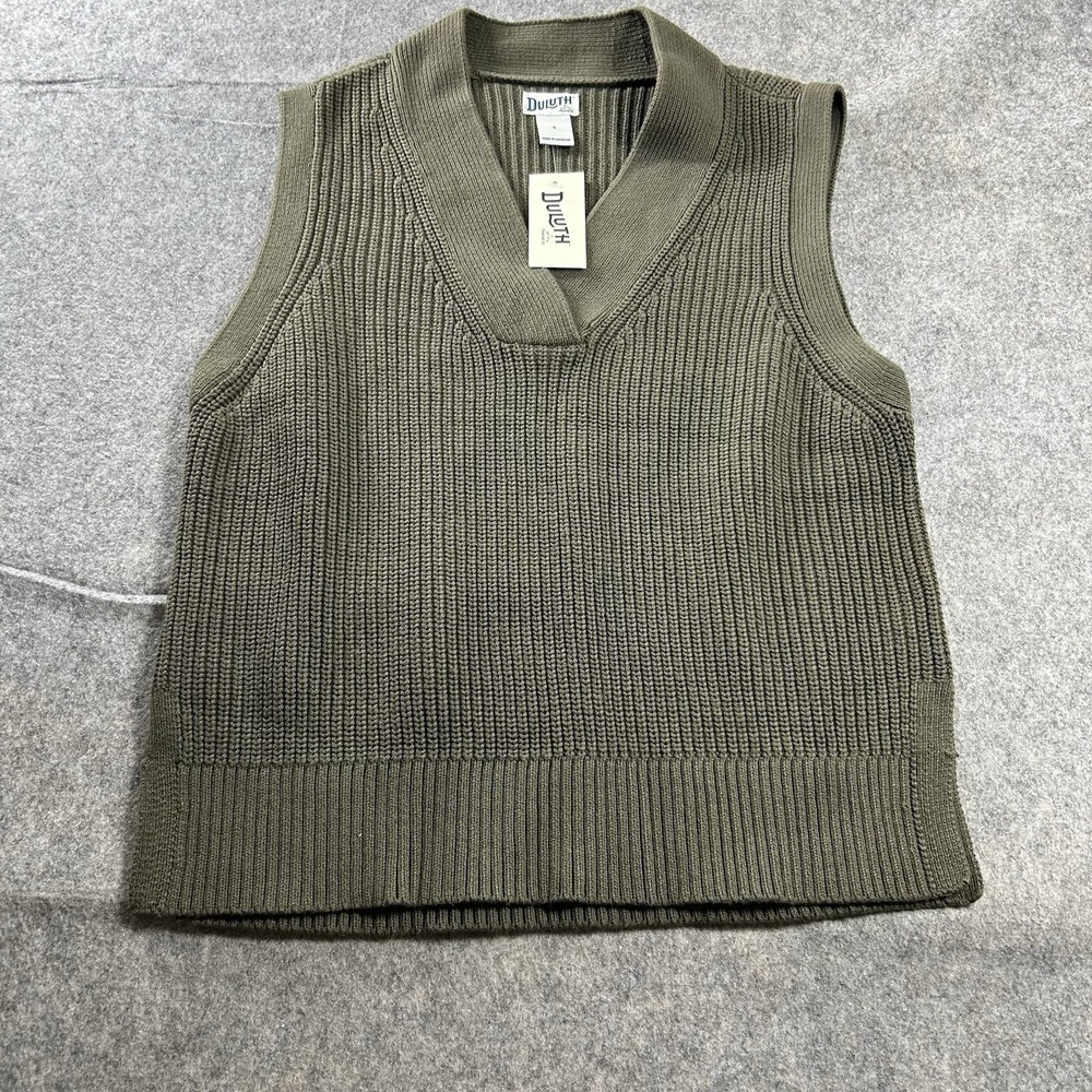 Duluth Brigadier Sweater Vest Womens Small Wool Cotton Olive Green Knit Outdoors